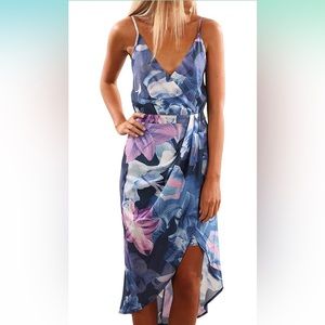 Blue & Purple Floral Wrap Dress